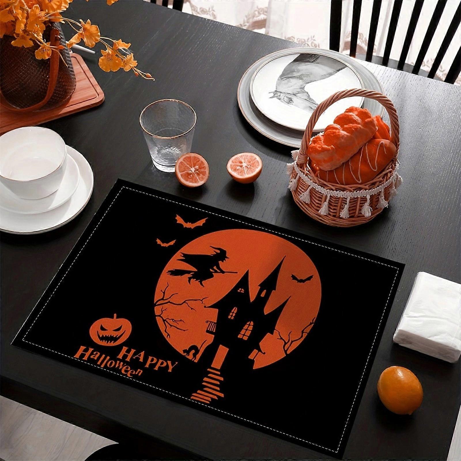 feimajia Halloween Placemats Dining Table Tea Table Party Decoration Table Mats Insulation Mats Digital Printing Linen Tablecloth Rainproof Linen