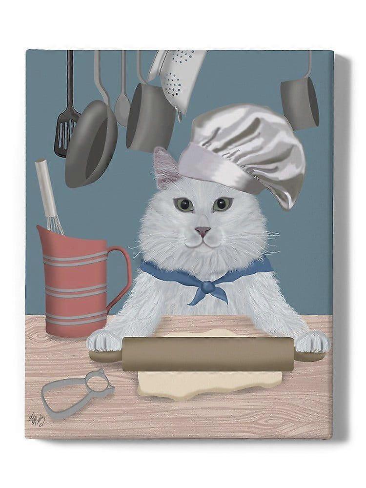 White Cat Cookie Baker. Wrapped Canvas  -Fab Funky Designs,-ouyac193