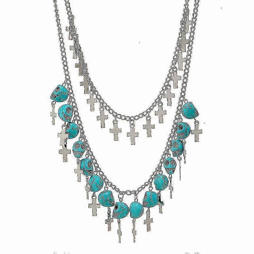 Horror Halloween skull cross double layer necklace gift 50mm