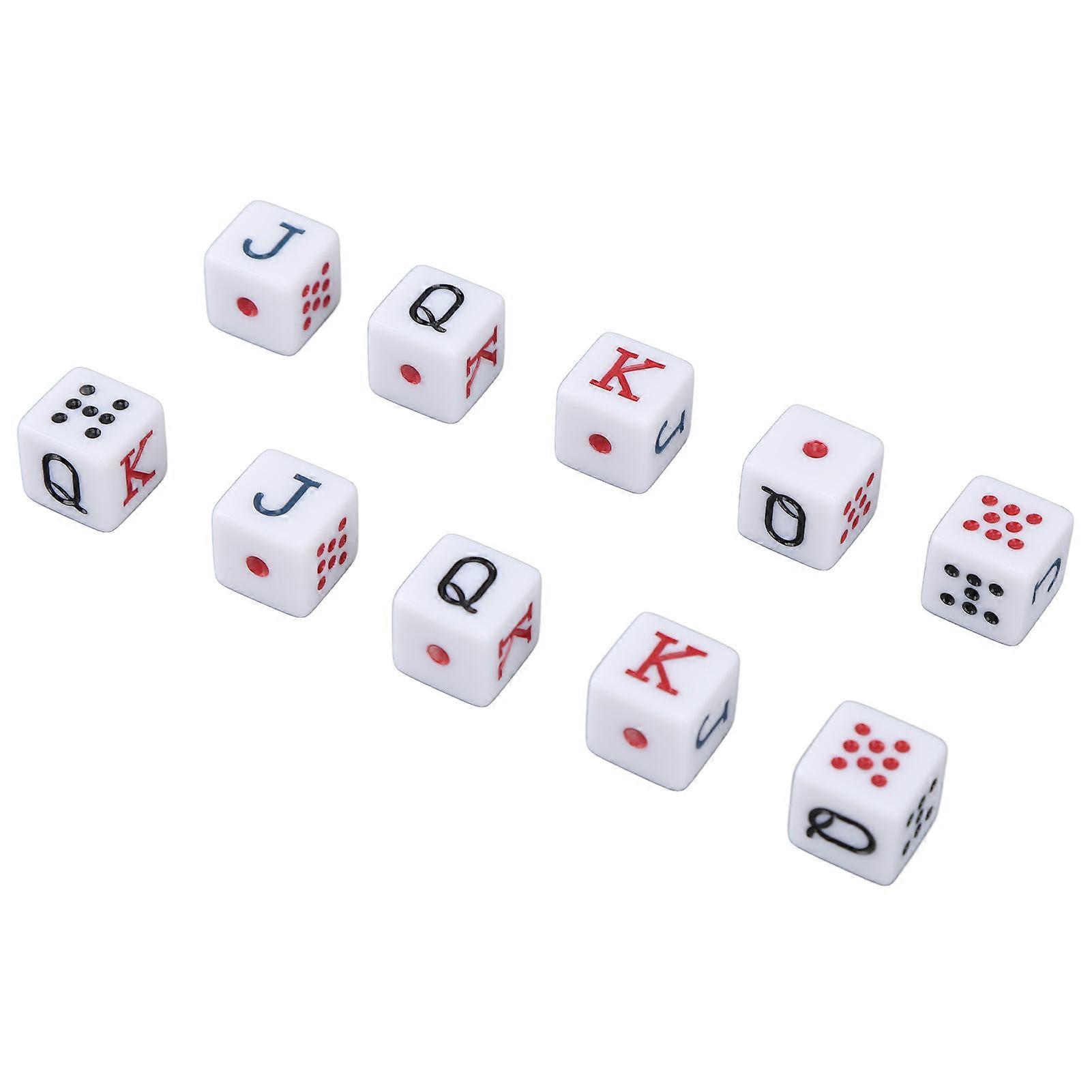 10PCS Dice Set 16MM Plastic 6 Sided JQK Number Dice Cubes for Table Games Board Games White 
