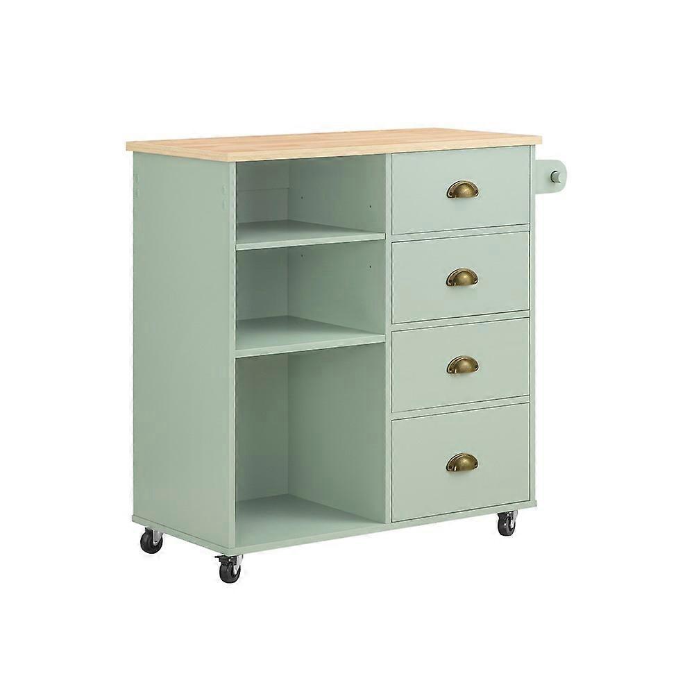 SoBuy FKW127-GR,Keittiökärryn keittiökärry, jossa on 3 lokeroa ja 4 laatikkoa, keittiösaarekkeen tarjoilusivurulla kärry pyyhetelineellä