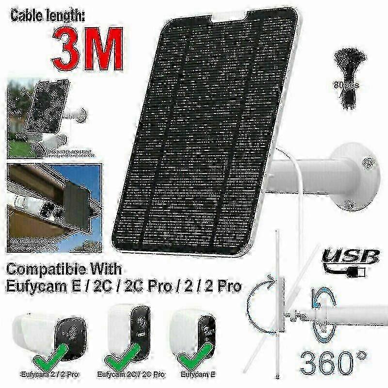 Black 13ft Cable Mount Bracket for Eufycam 2/2c/2c Pro/e/2 Pro 4W Solar Panel HwyS