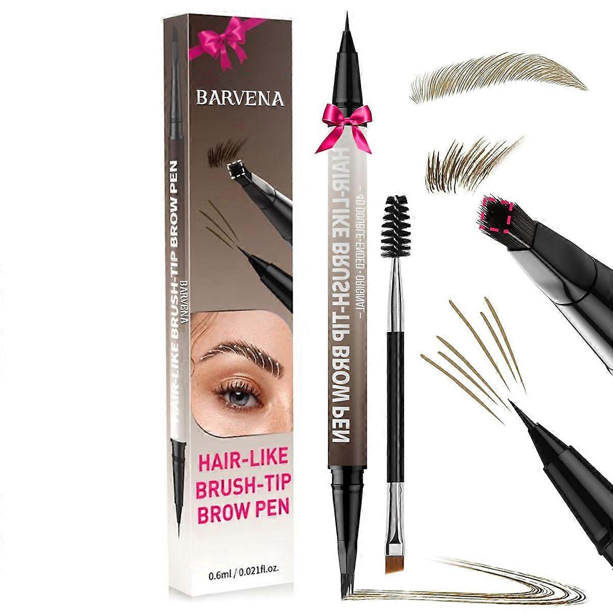 Hair-Like Brush-Tip Brow Pen - Natural Fluffy Wild Eyebrow Pencil, Waterproof & Sweat-Resistant Dual-Ended Brow Liner with Spoolie