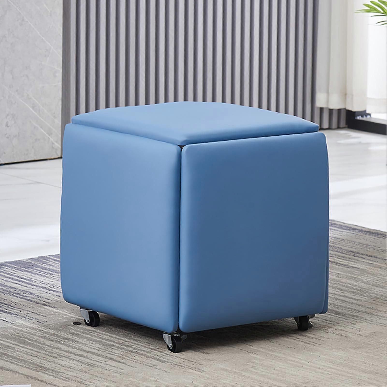 5 in 1 Leather Seating Cube Stool with Swivel Casters, Stackable Movable Chair for Living Room & Bedroom, 14x14x15 Inches