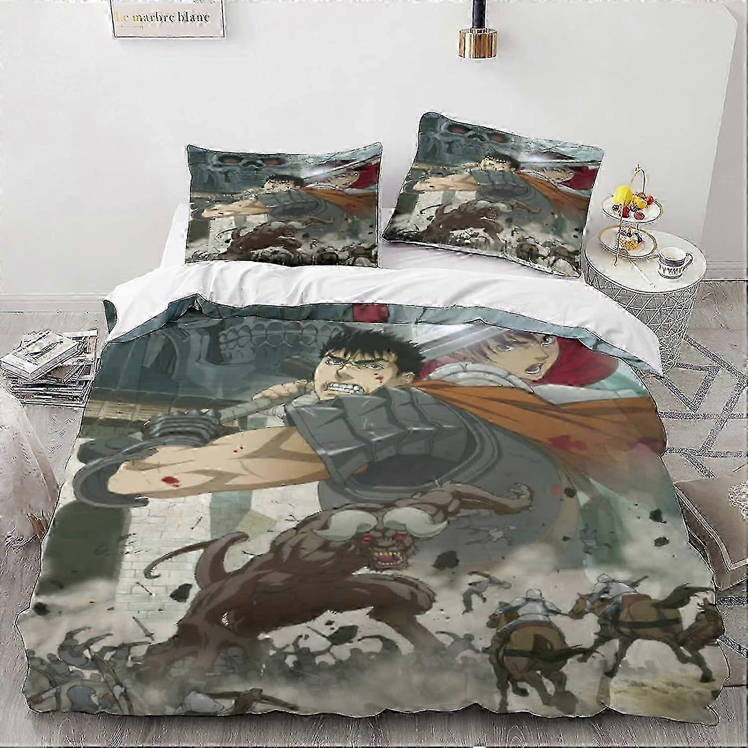 طقم مفروشات غطاء لحاف Attack on Titan ، مجموعة فراش من الألياف الدقيقة أنيمي اليابان من ثلاث قطع مع أغطية لحاف أكياس وسادات مزدوجة 135 * 200 سم