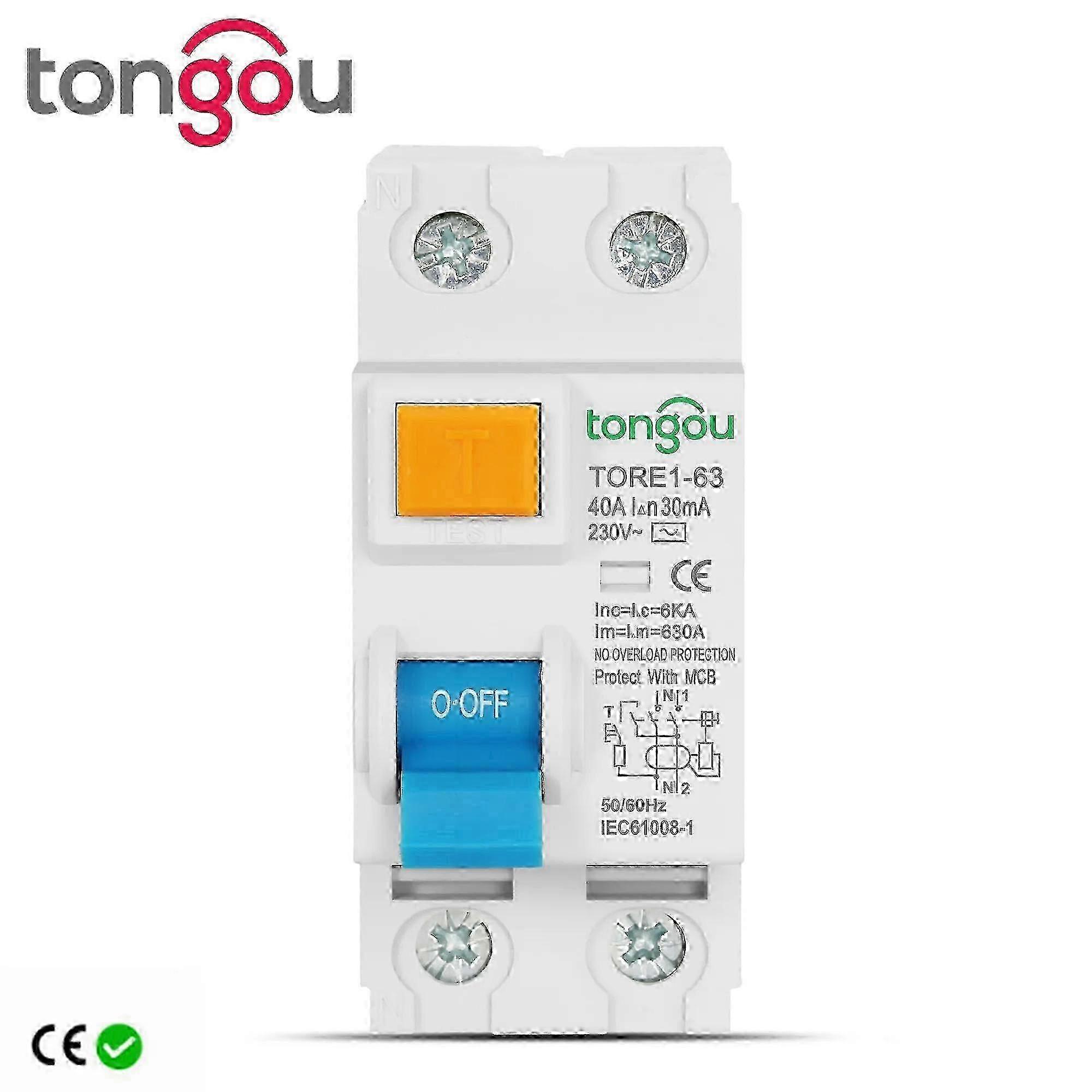 2P 16A-63A 10mA-100mA 6KA RCCB RCD 230V Electromechanical Residual Current Circuit Breaker Safety Switch
