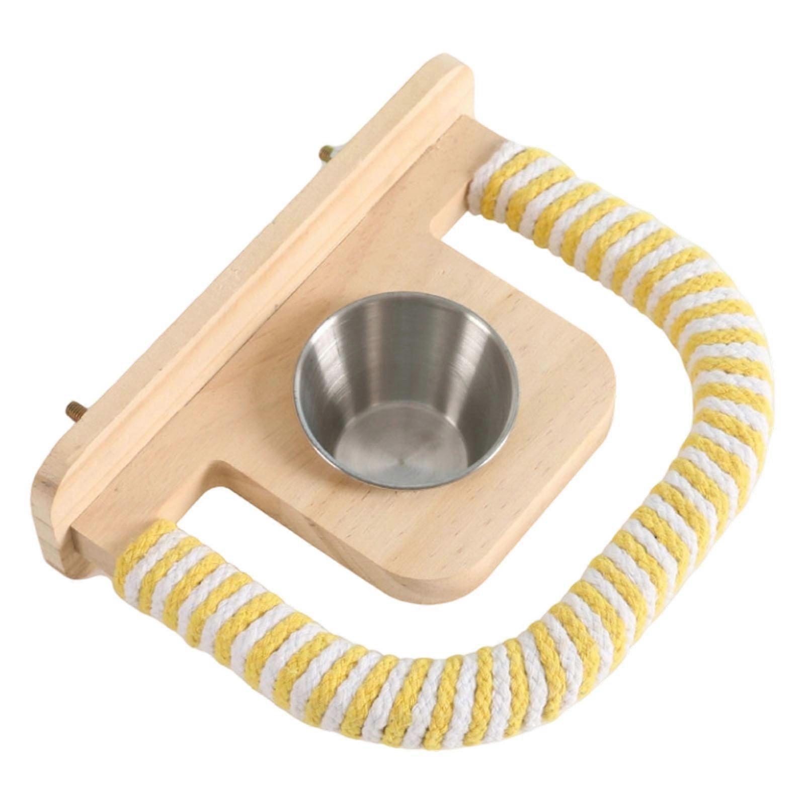 Adjustable Bird Playing Stand With Detachable Feeding Cups Wood Parrots Rest Station For Small Media Birds Multicolor