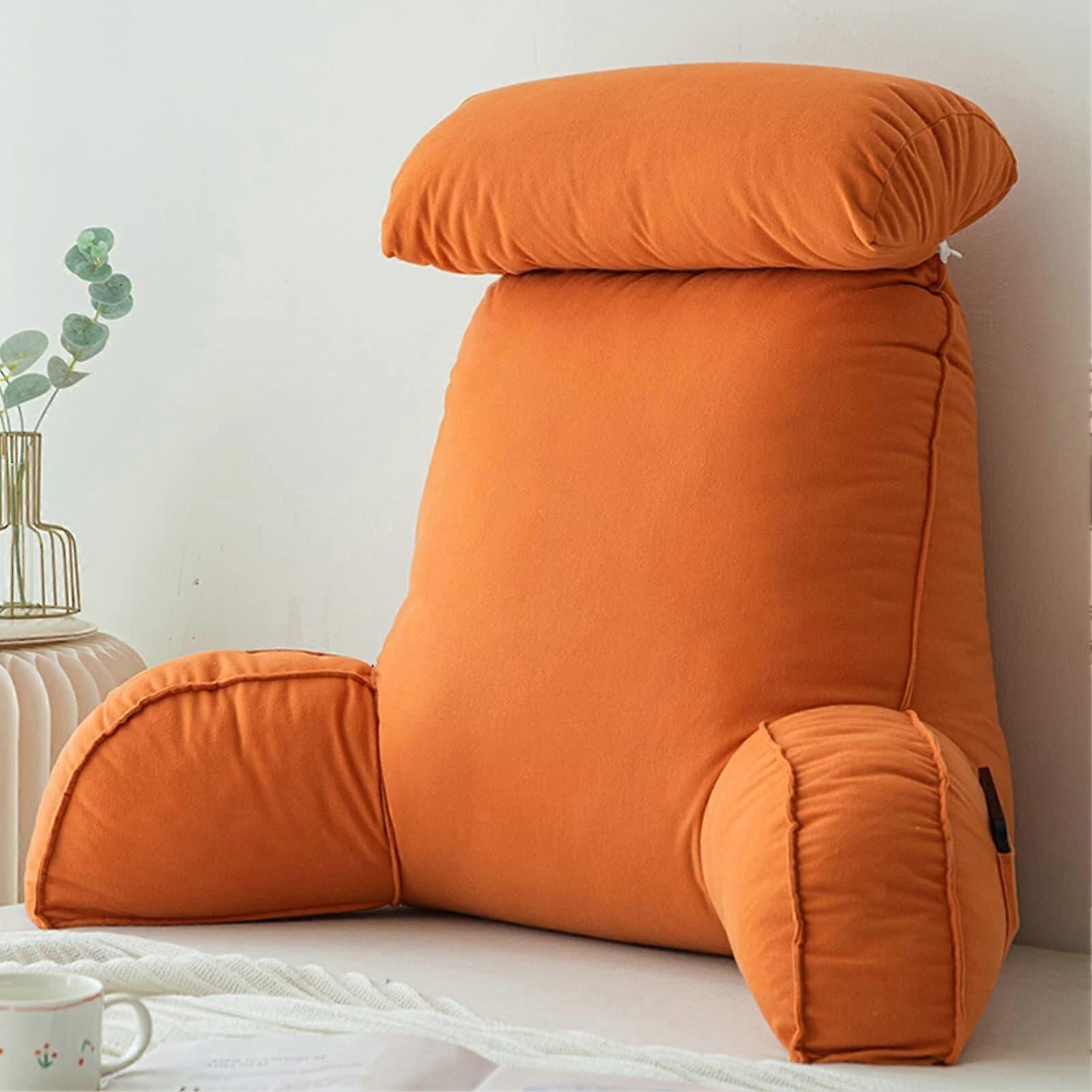 Reading Pillow with Armrests and Lumbar Support for Bed or Sofa, Orange 75x40x50cm with Headrest