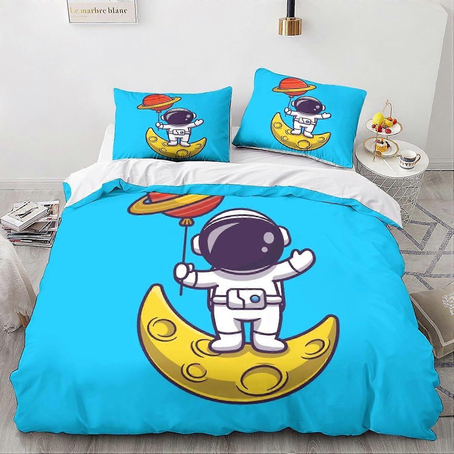 LikeEj Space 3D Duvet Cover Set Efeito dos desenhos animados para crianças e adultos Impresso Cama de colcha Set com fronhas Astronautas