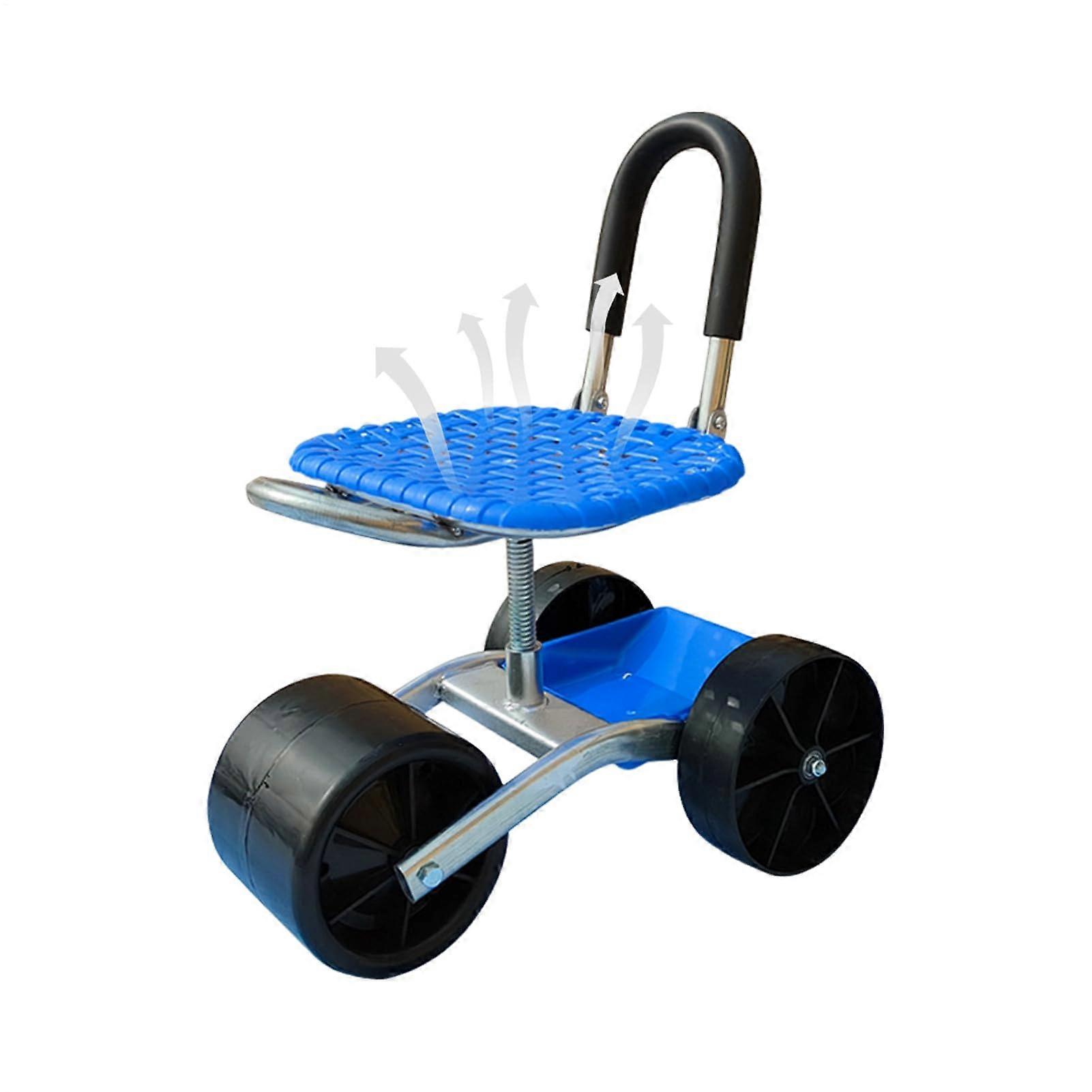 Rolling Garden Seat with Wheels, 360° Swivel Adjustable Stool with Cushion & Storage for Lawn, Weeding, Planting, Garage