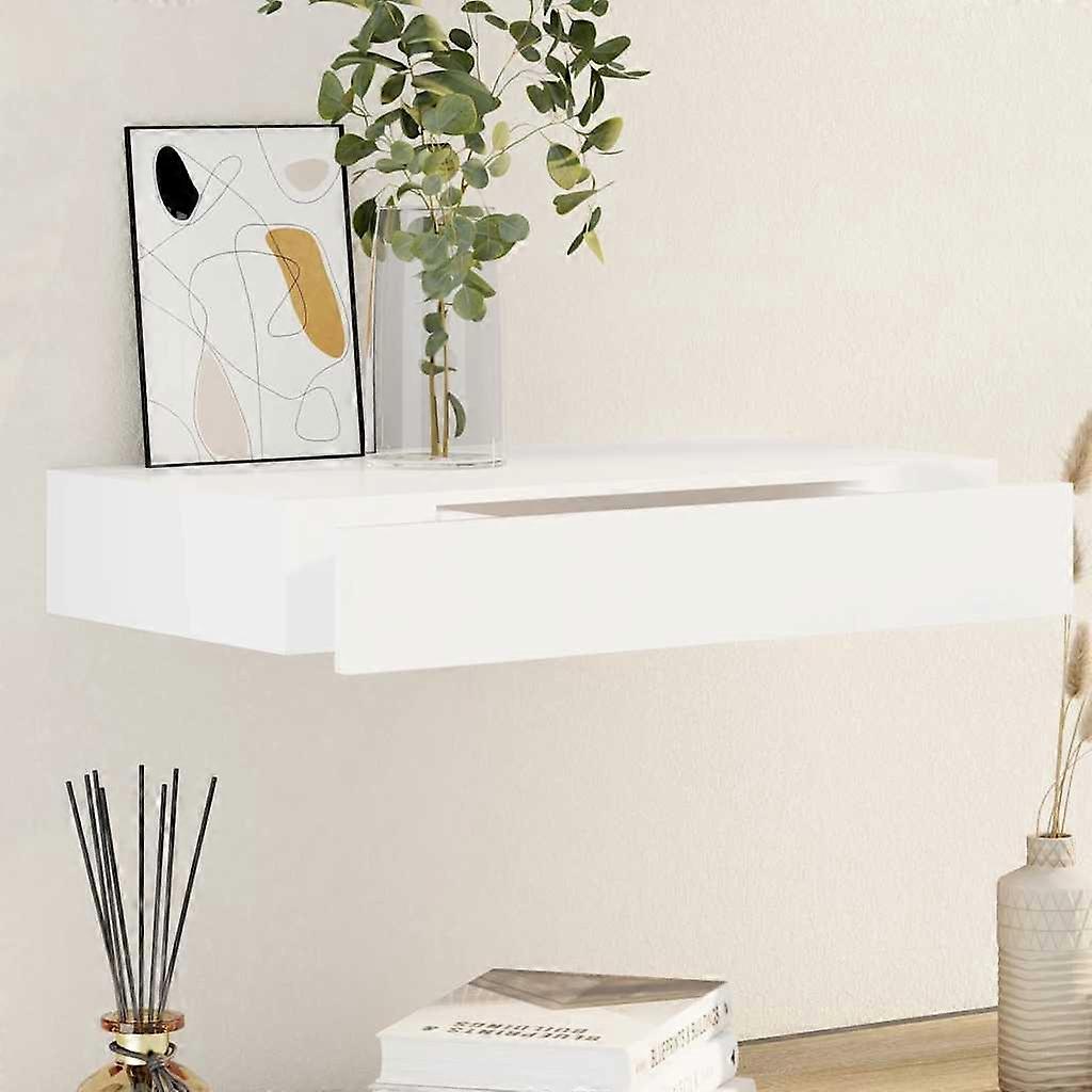 Vägghylla med låda MDF Vit
