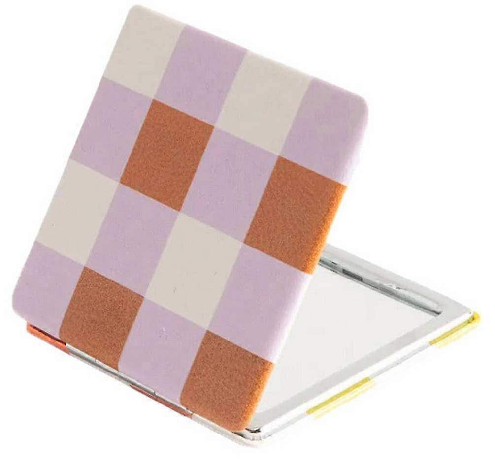 Caroline Gardner Check Square Pocket Mirror - Pink/White/Orange