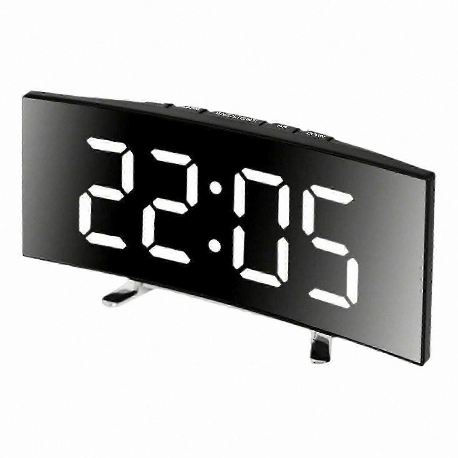 LED Digital Clock with Curved Display, Temperature, Date, Dual Time Mode, USB and Battery Powered for Bedroom or Office Use