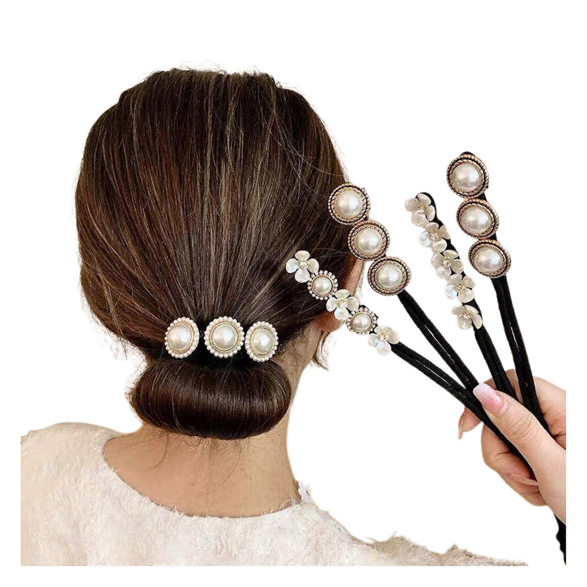 Hair Bun Maker and French Twist Tool 4 Pack with Pearl and Rhinestone Designs for Elegant Styles
