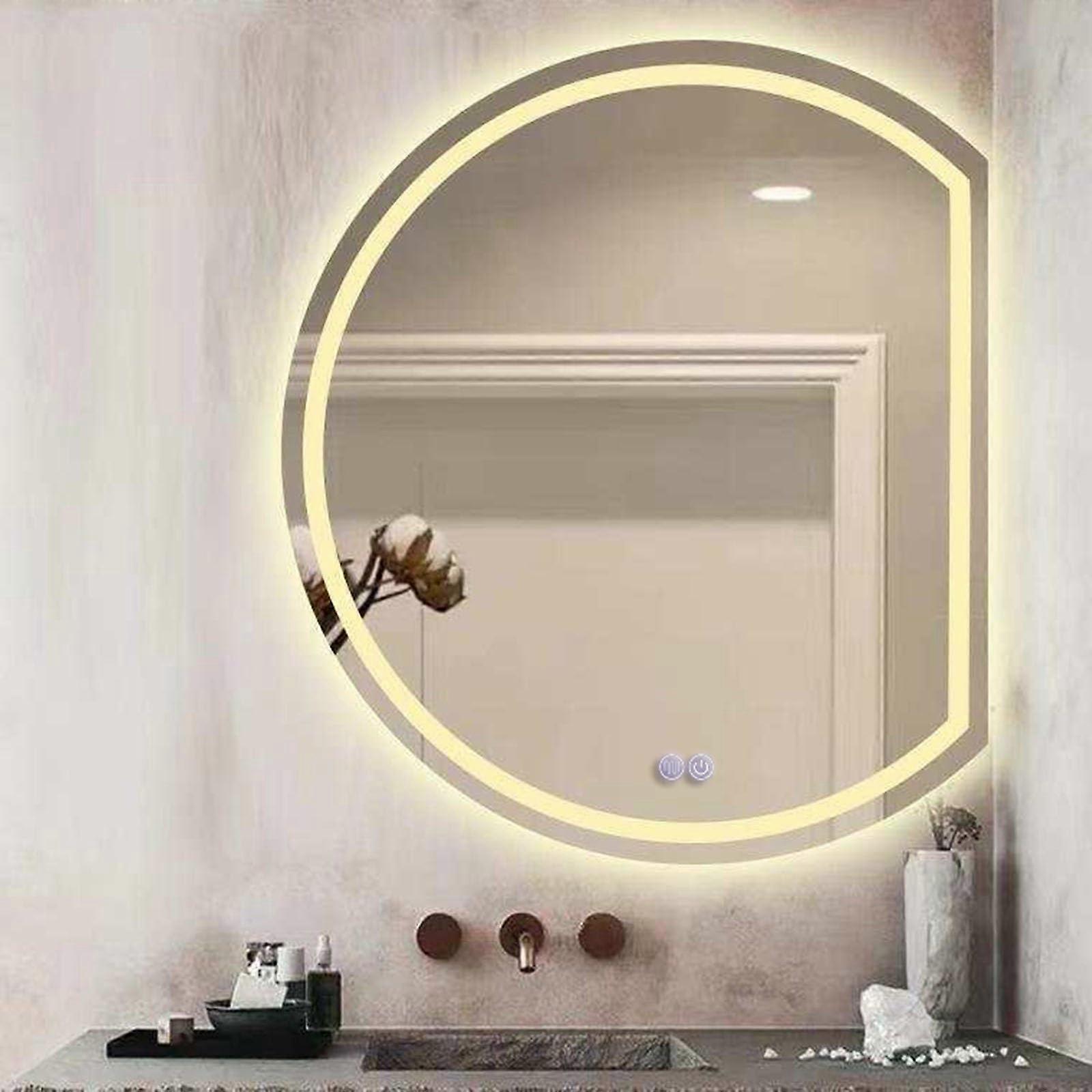 LED Bathroom Mirror SemiCircular Frameless Lighted Vanity Mirror 80cm AntiFog Dimmable Touch