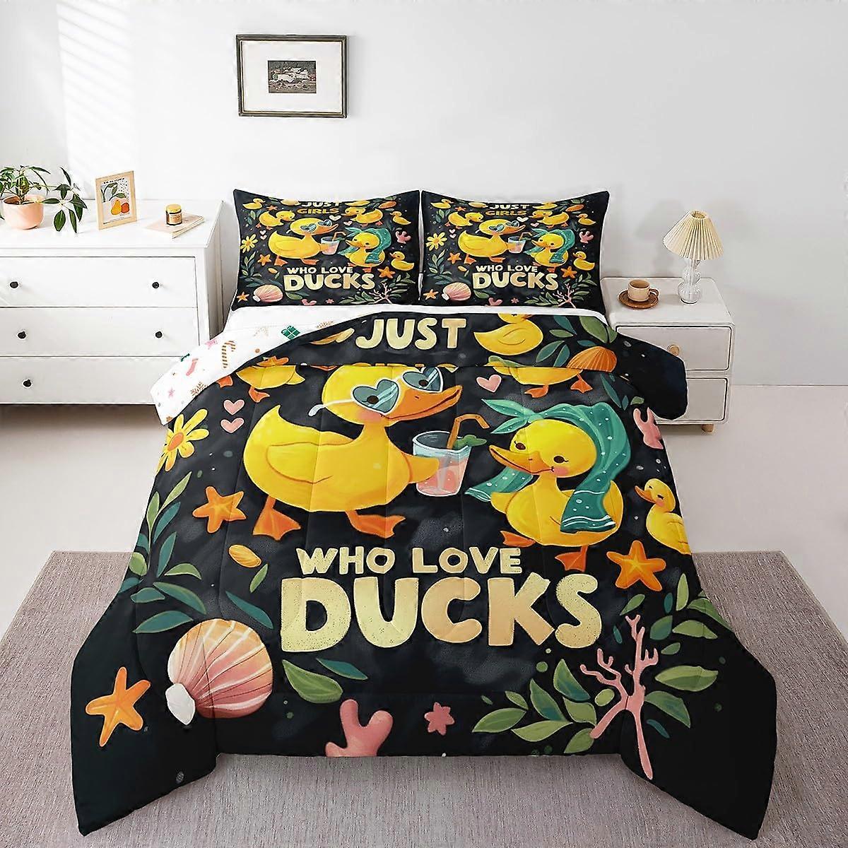 Full Size Yellow Duck Kids Bedding Set with 2 Pillowcases, Soft Breathable Microfiber Comforter