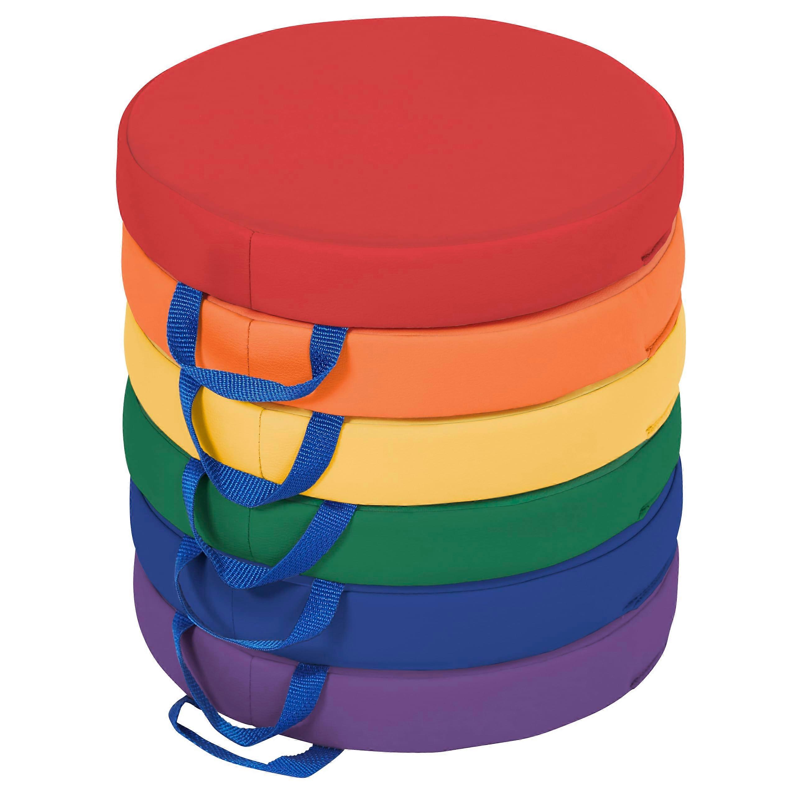 Round Floor Cushions with Handles for Kids, Soft Foam Seating, Stackable 6Pack for Classroom