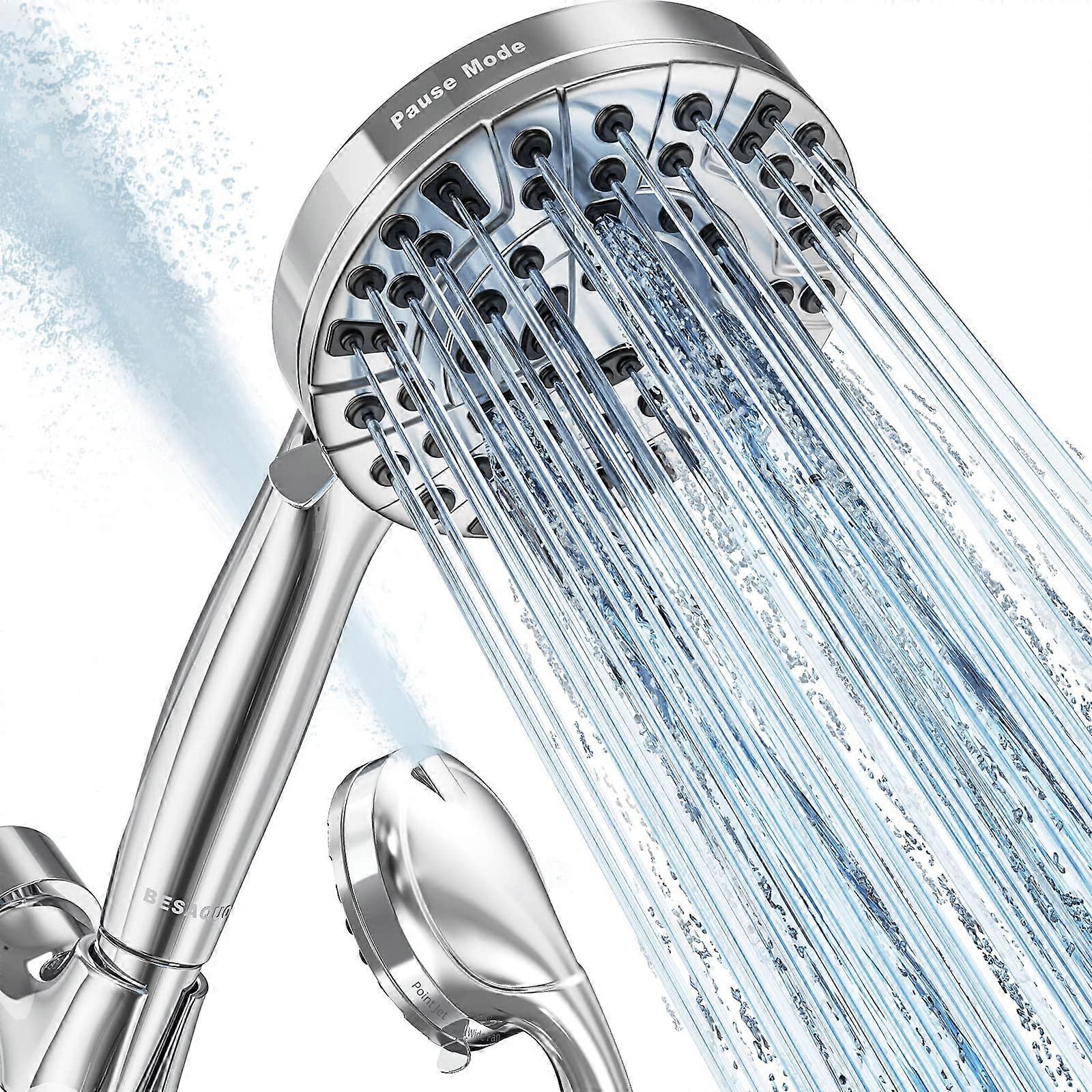 Pressure Handheld Shower Head with Hose, 10 Spray Modes, Pause and Power Wash, Metal Bracket