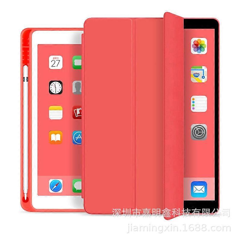 Capa para iPad de 10,2 polegadas, 7/8/9 polegadas, vermelha, com adesivo magnético na parte traseira e compartimento para caneta, em silicone.