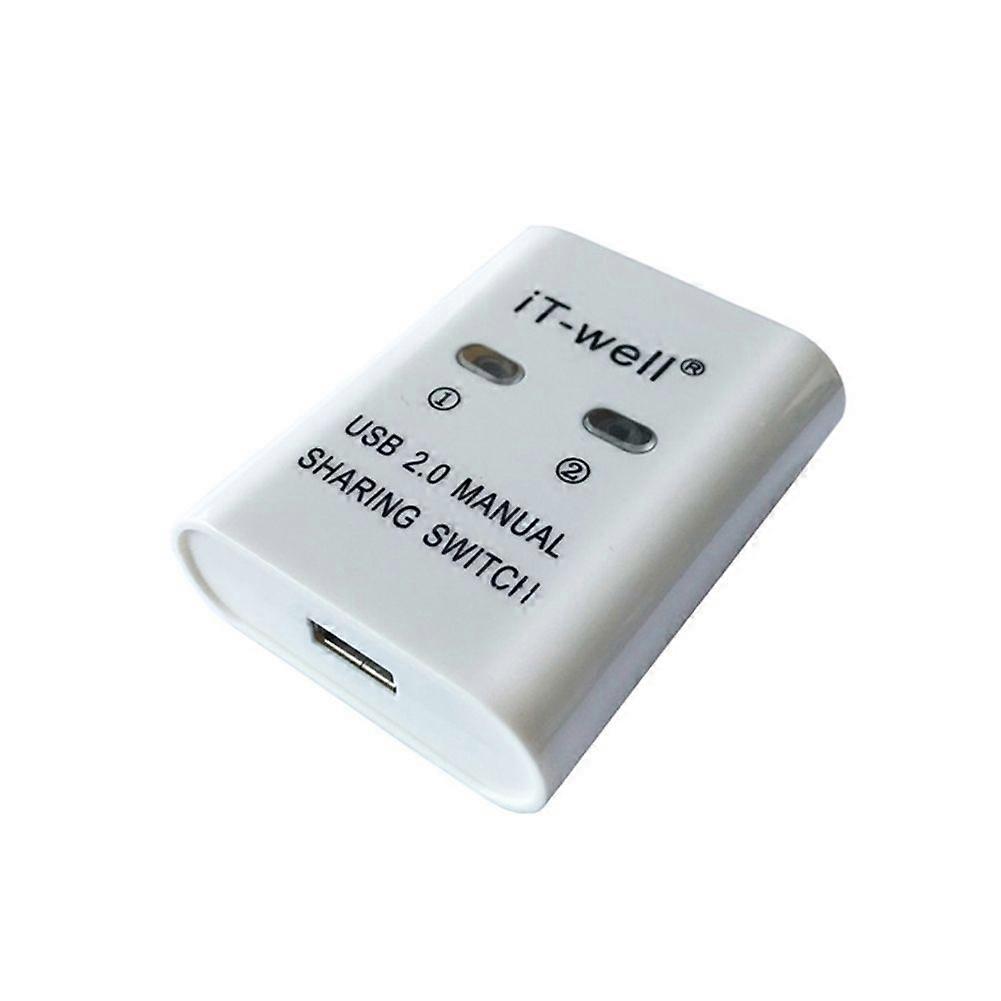 IT-Well USB Printer Switch HUB 2 Port Printing Switcher Box 2 Input 1 Output Cable Splitter for 2 Computers Share Printer White