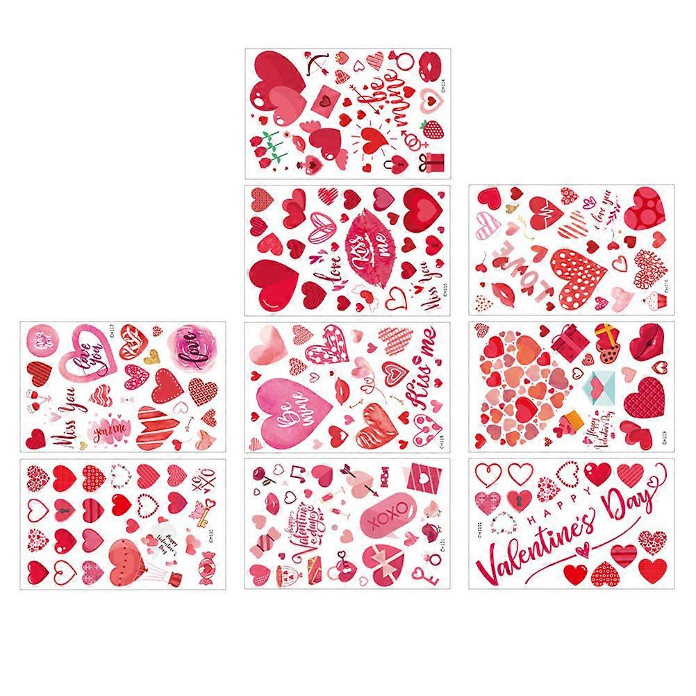 Valentine's Day Decorative Sticker Glass Window Decals for Decor 9 Sheets