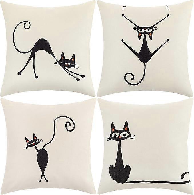 4-piece decorative pillowcase set, black kitten pattern