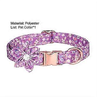 Shulemin Pet Dog Collar Floral Pattern Dress-up Adjustable Removable Dog Necklace Collar Pet Supplies,Purple