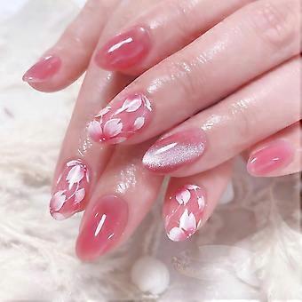 Pink Press on Nails with Glue Sakura French Tip Fake Nails Kit Multiple Sizes LongLasting Wear