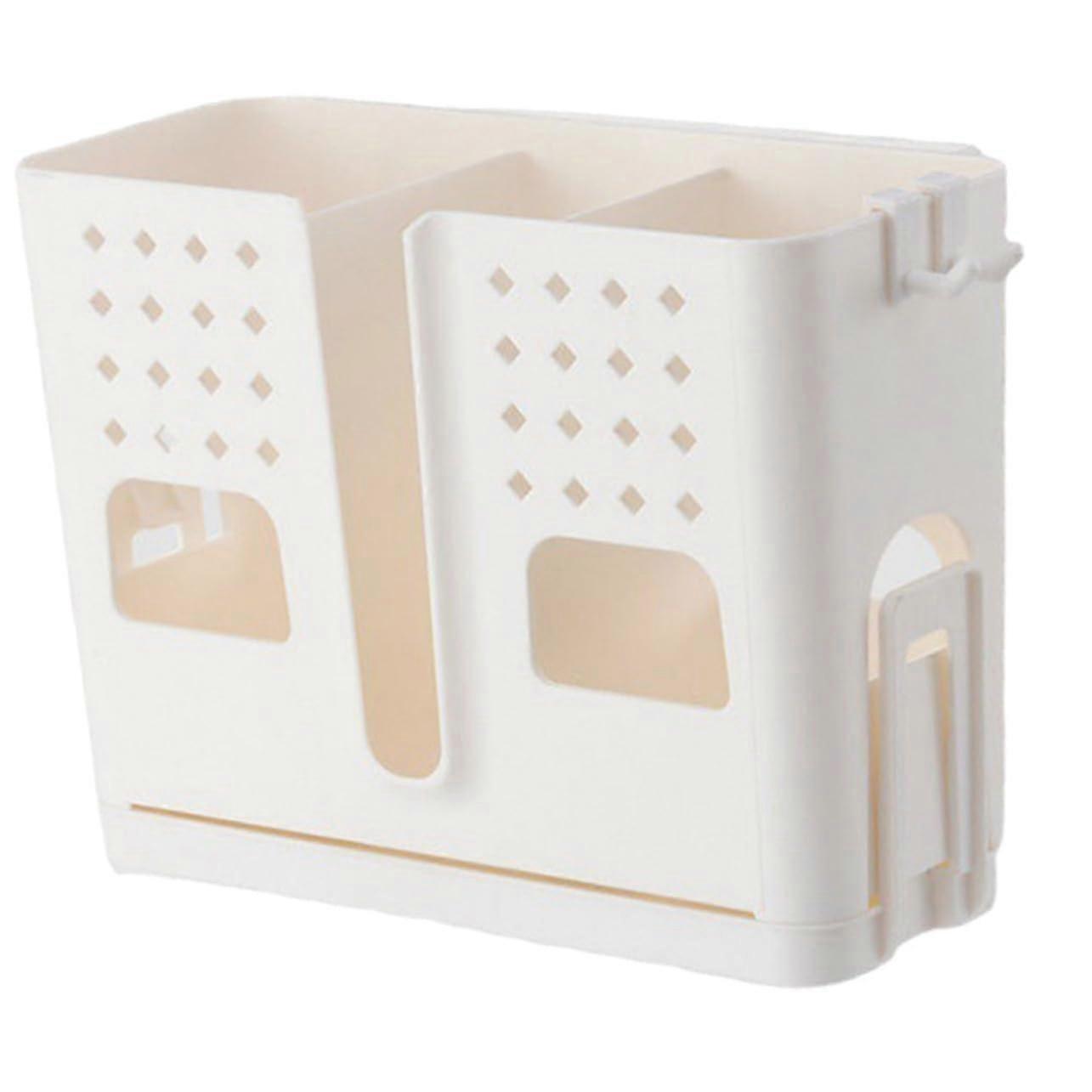 Wall Mounted Utensil Holder with Compartments, NoDrill Kitchen Cutlery Organizer, SpaceSaving White