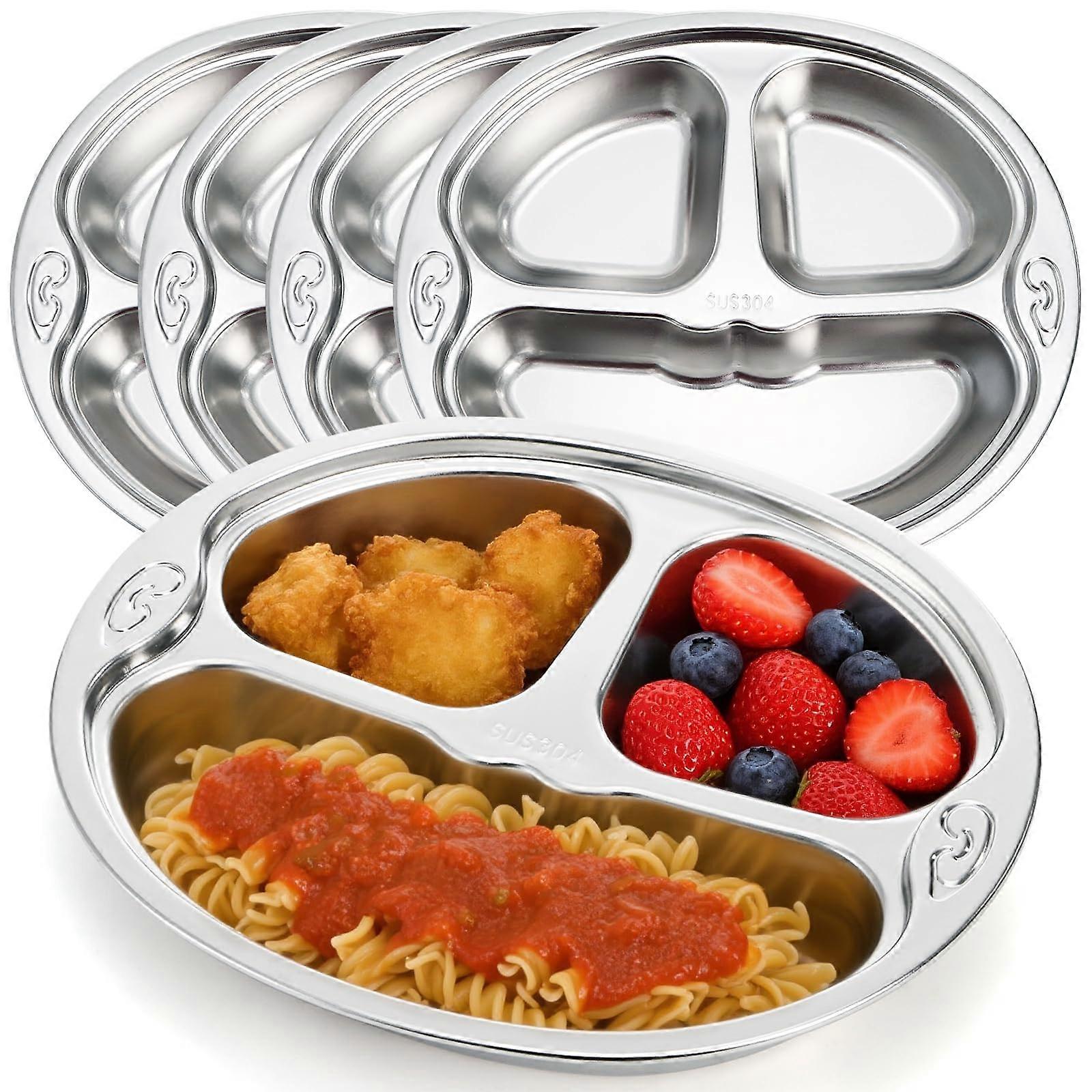 4 Pack 304 Stainless Steel Divided Plate for Kids, 3 Section Unbreakable Monkey Shape Dinner Tray