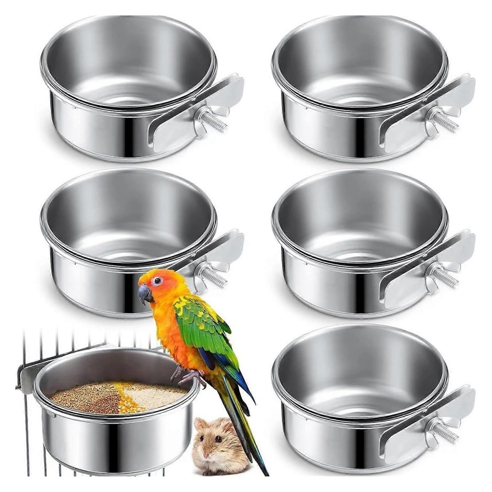 12pcs Stainless Steel Bird Feeder Cups with Secure Locking Clamp for Medium Parrots