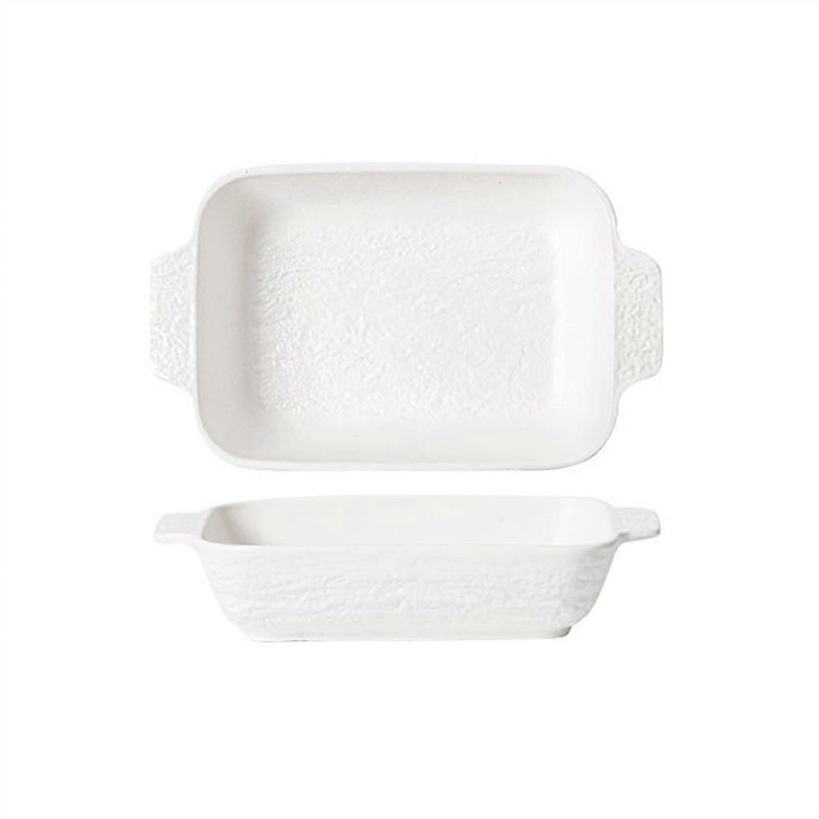 Large Deep Ceramic Baking Dish with Handles, 35cm White Oven Microwave Dishwasher Safe