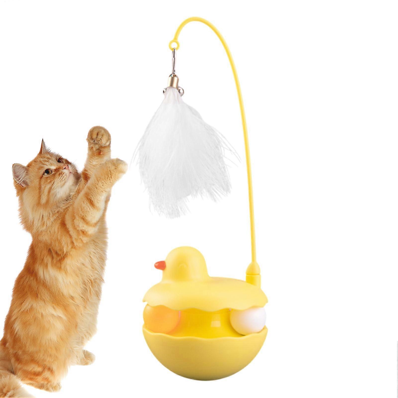 Interactive Feather Cat Toy Duck Shape with Bell and Rotating Base for Indoor Kitten Play