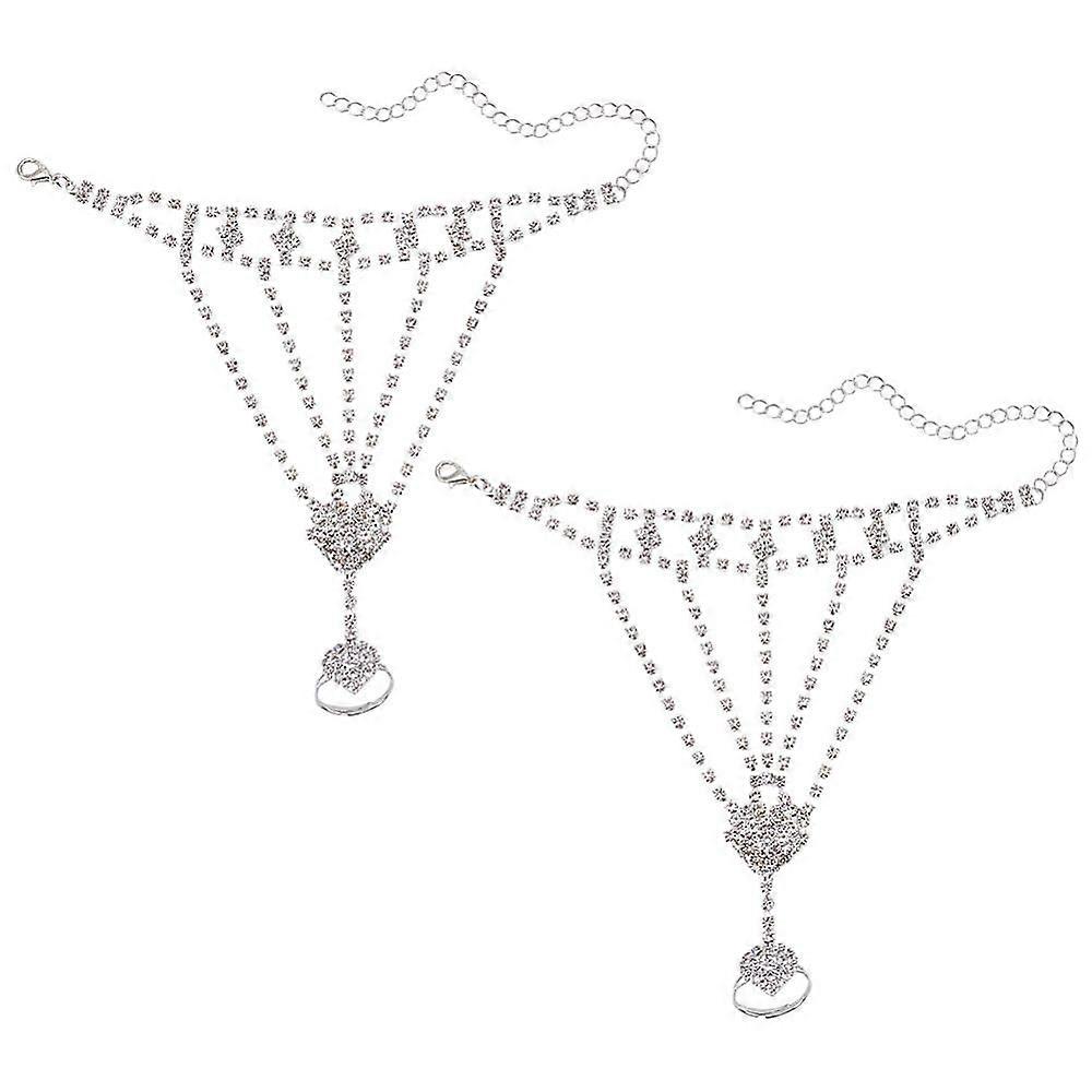 Conjunto de 2 pulseiras com corrente de strass em latão prateado, 17 cm (6-3/4 polegadas), 2 peças.