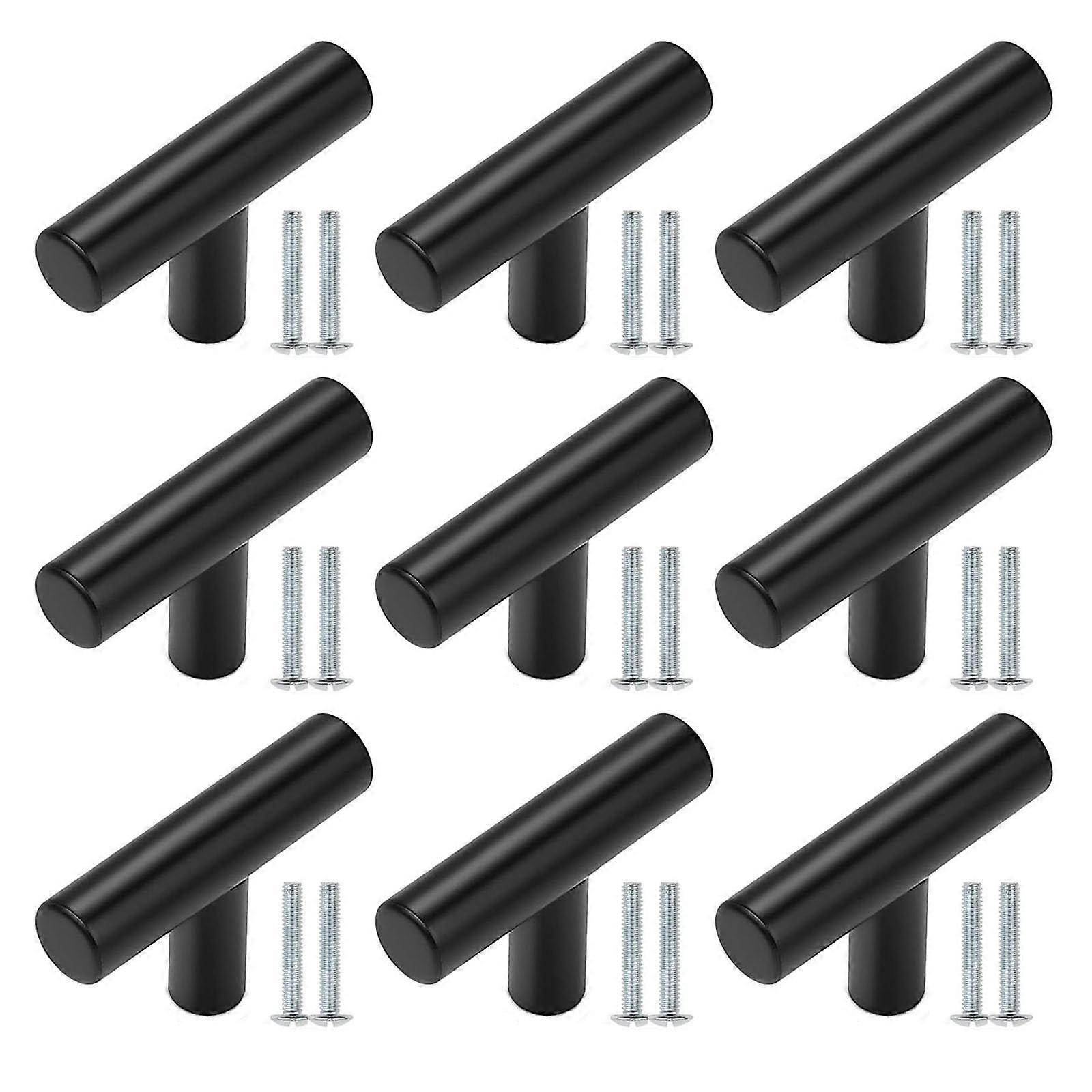9 Pack Black Cabinet Knobs and Stainless Steel Handles, Modern Black Finish Kitchen Cupboard Set