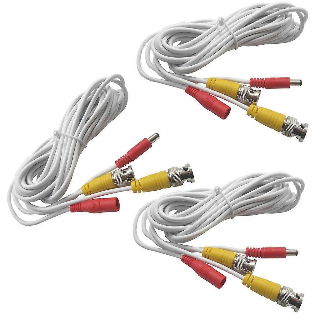 3 Pack 16ft AllinOne BNC CCTV Security Camera Cable with Power, White PlugandPlay Design
