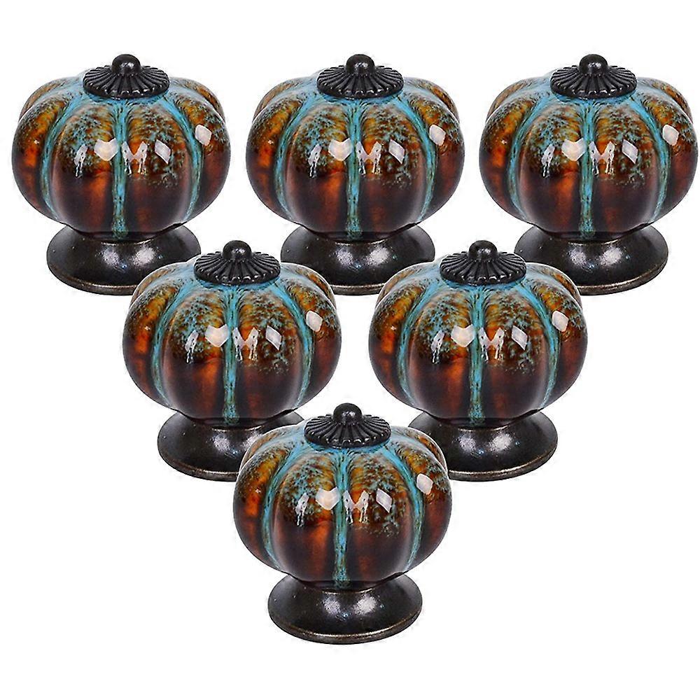 Cabinet Knobs 6 Pack Glazed Ceramic Knobs with Pumpkin Shape for Decor Door Pull Handle for Vintage