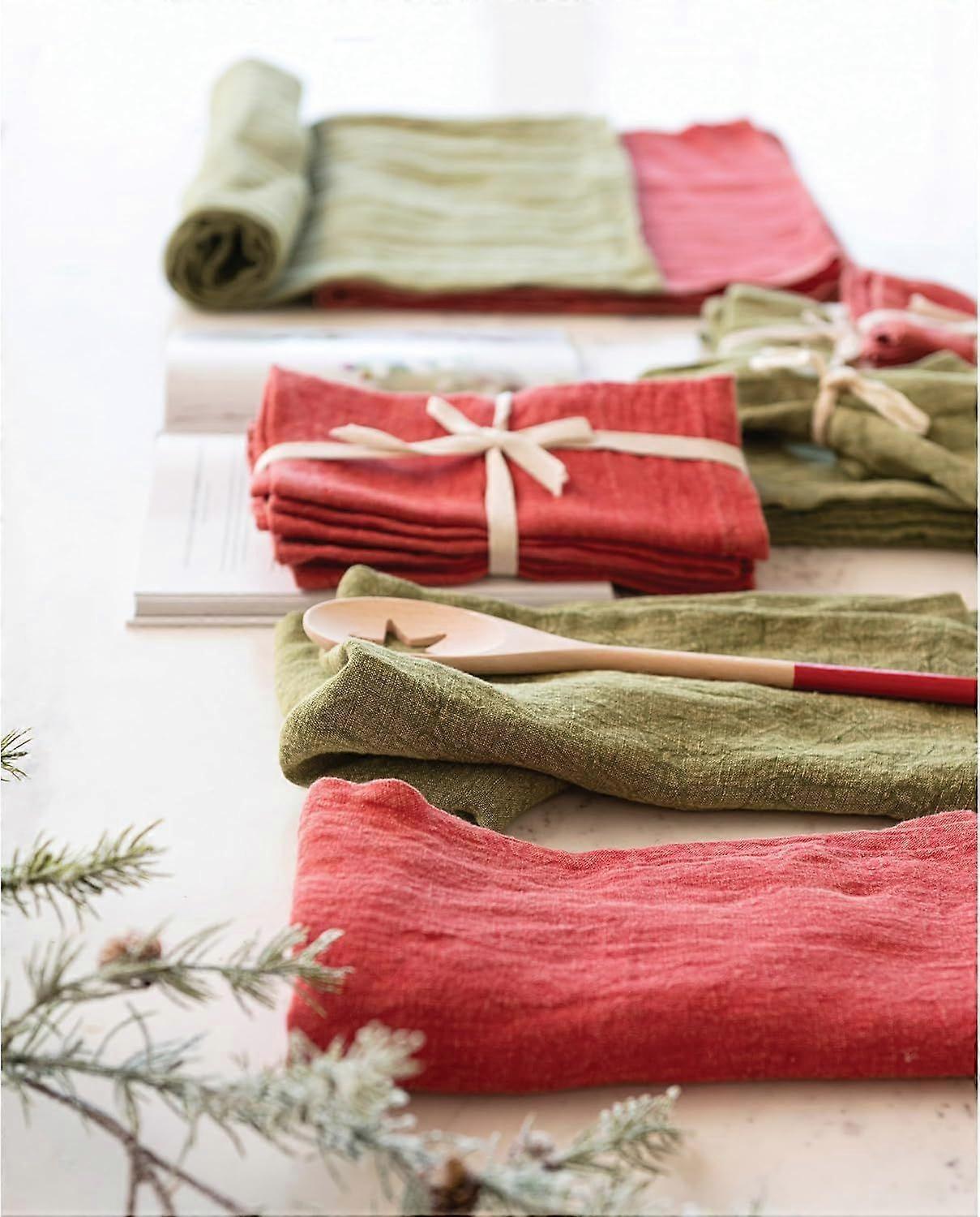 Oversized Stonewashed Linen Tea Towel, Red