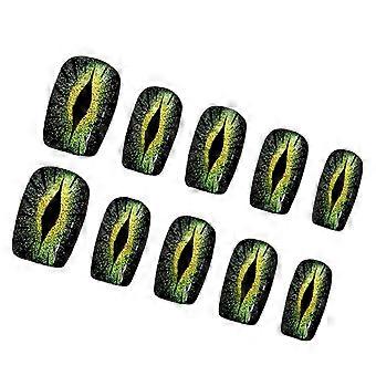 30Pieces Square Shape Press On Nail Short Length False Nail with Devil Eye and Shimmery Design for Casual or Party Wear Multicolor