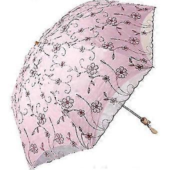 Dames Geborduurde Kanten Parasol Paraplu Anti-UV Bescherming Zonnescherm UPF 50+ Lichtgewicht en draagbare opvouwbare paraplu