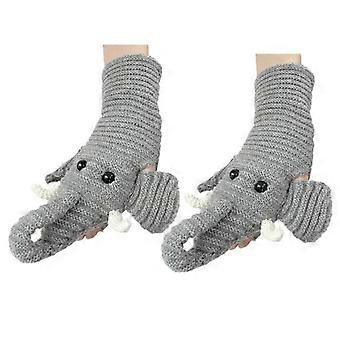 Luvas de inverno femininas com estampa de elefante em tricô, dedos à mostra, grossas, para ciclismo e com efeito estéreo.