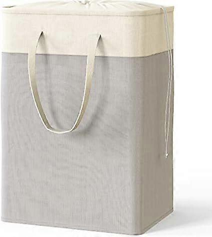 Rectangular Polyester Cotton Foldable Laundry Basket, Gray