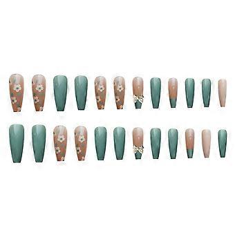 24pcs Lang tryk på negle Cute Floral &Bow Design Fake Nails Fuld dækning