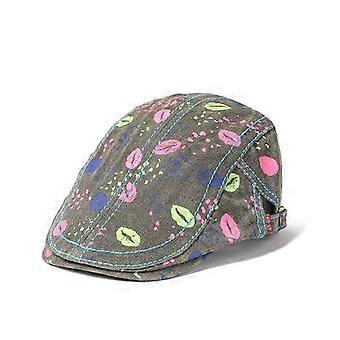 Unisex Flat Cap with Colorful Kiss Print, Adjustable Ivy Gatsby Newsboy Hat, Lightweight Cotton Cabbie Cap for Men and Women