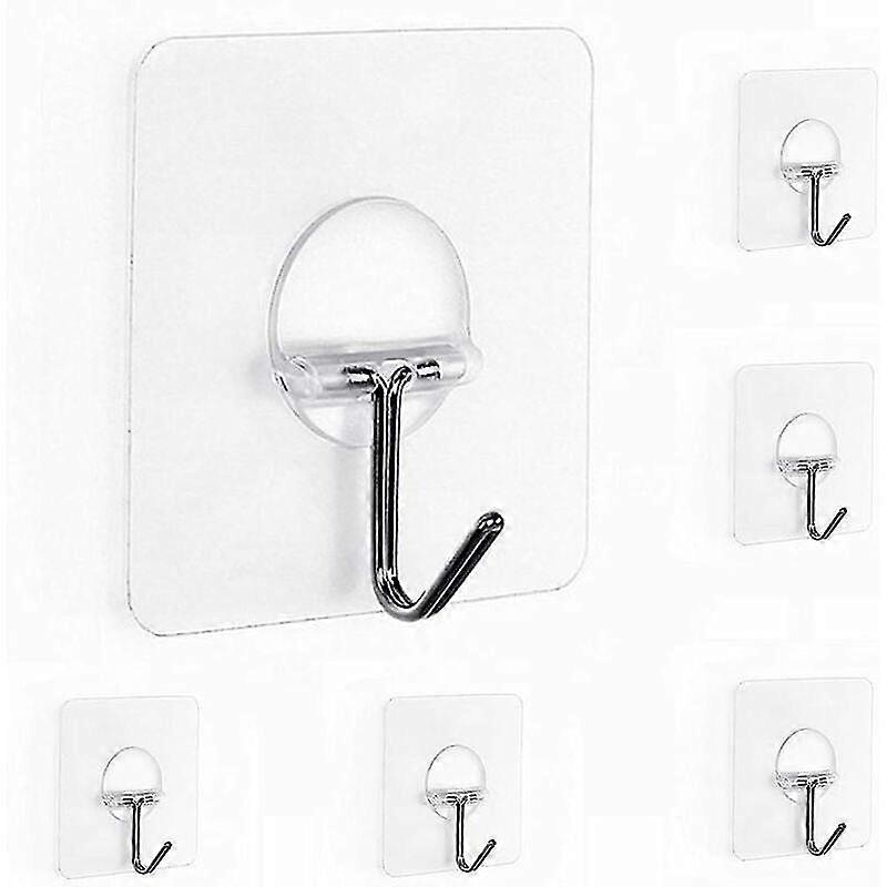 Towel Rack Hooks Kitchen Hooks Clear Adhesive Hooks Wall Mount, Waterproof (6 Pack)