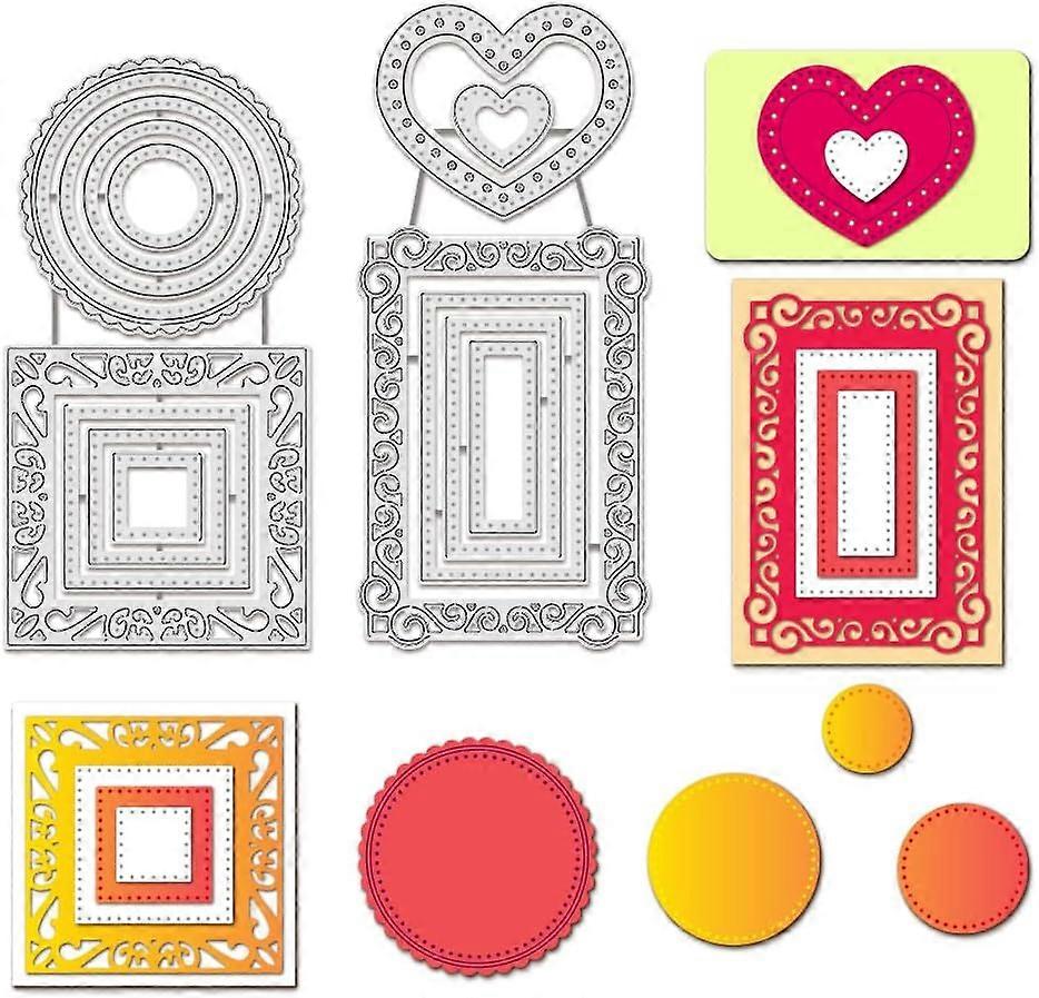 4 Styles Nesting Cutting Dies 14pcs Heart Background Round Frame Stencils Rectangle Borders Embossing Template for Scrapbooking