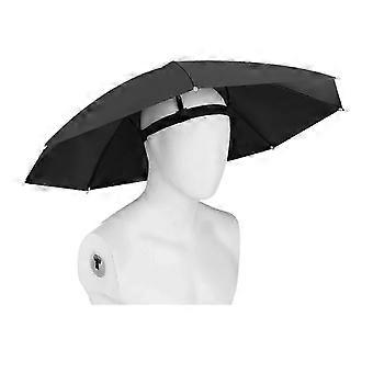 69CM UV Protection Umbrella Hat Hands-Free Sun Blocking Umbrella Hat with Elastic Headband Waterproof Kids Adults Outdoor Fishing Folding Umbrella Hat