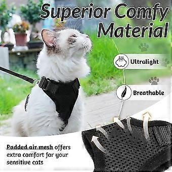 Arnés y correa para gatos para caminar, Arneses de chaleco ajustables suaves a prueba de escape para gatos, Chaqueta transpirable Easy Control, Negro, S