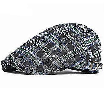 Adjustable Vintage Plaid Beret for Men Women, Cotton Polyester, Adult 55-60cm, Spring Summer