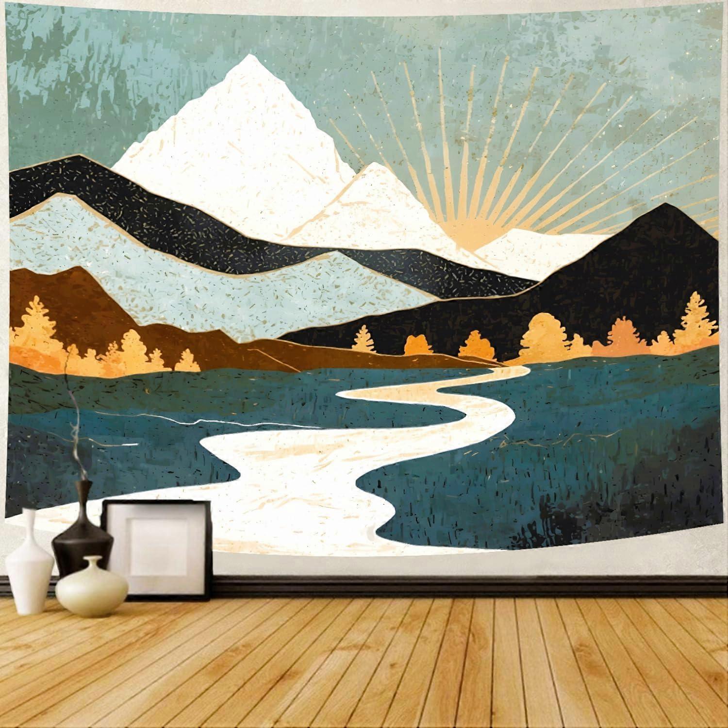 Delur Boho Mountain Sunset Tapestry